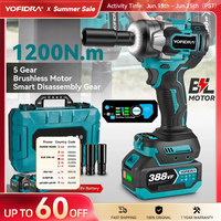YOFIDRA Brushless 1200N.M Torque  Electric Impact Wrench Cordless Electric Wrench Screwdriver Power Tools For 21V 18V Battery