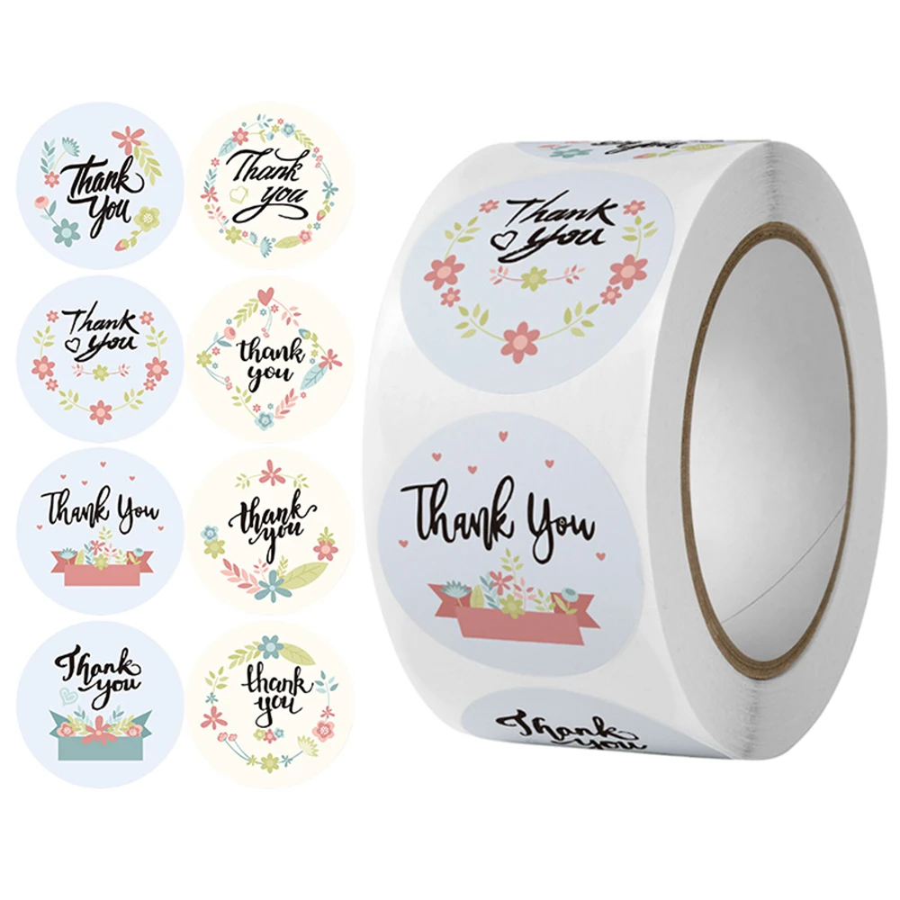 50-500pcs Thank You Stickers Flower Pattern Sticker 25mm Wedding Pretty Gift Envelope Sealing Label Stickerl Birthday Gift Label