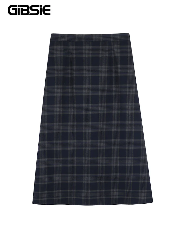 GIBSIE Plus Size High Waisted Plaid Long Skirts Women 2023 Winter New Fashion Vintage Office Ladies Elegant A-Line Skirts