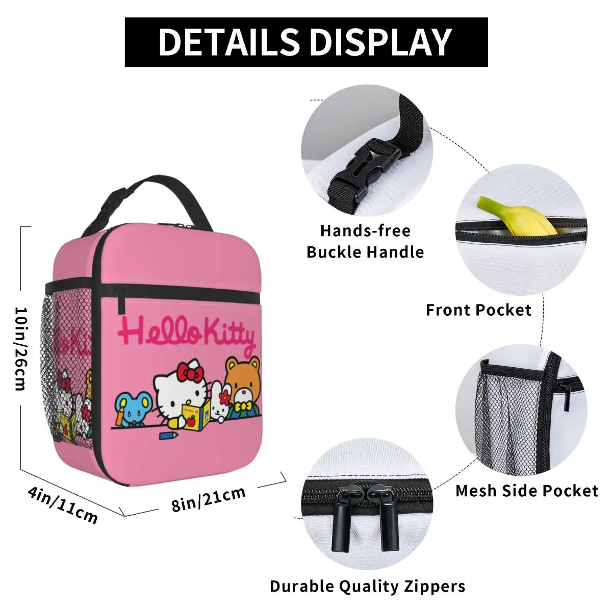 Custom Hello Kitty Cat Book Insulated Lunch Bags for School Office Food Resuable Cooler Thermal Bento Box Women Kids