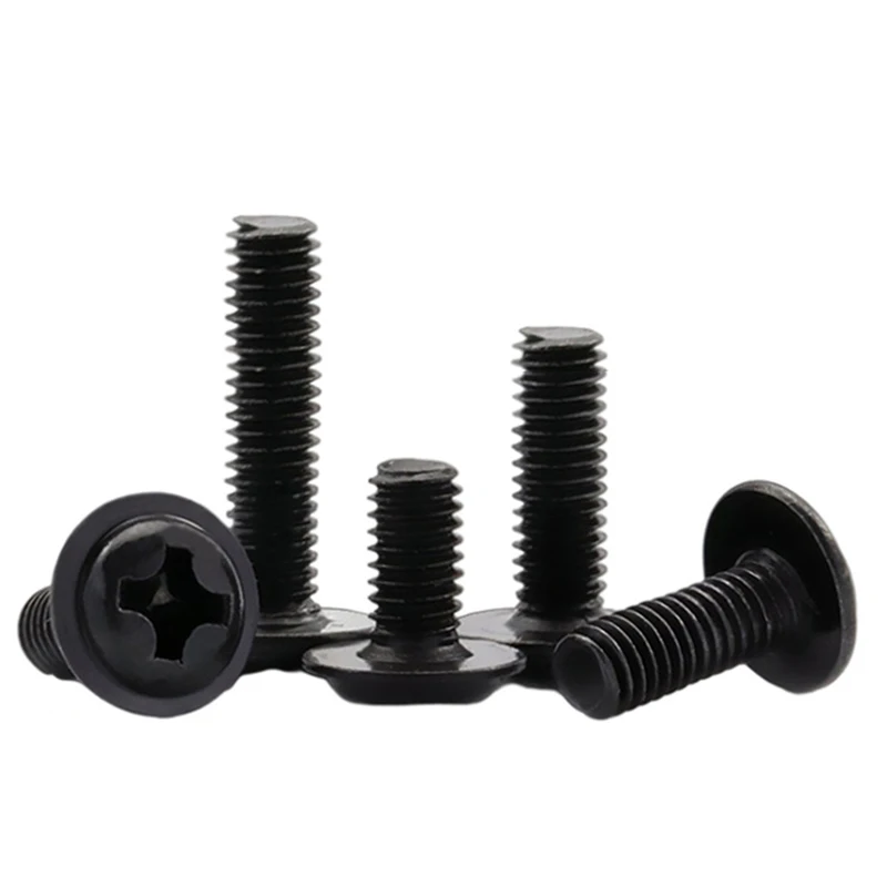 10pcs/lot M1.4 M2 M2.5 M3 M 3.5 M4 M5 M6 PWM Black Pan Head Screws  with Washer Fixed Motherboard Screws With Pad DIN967