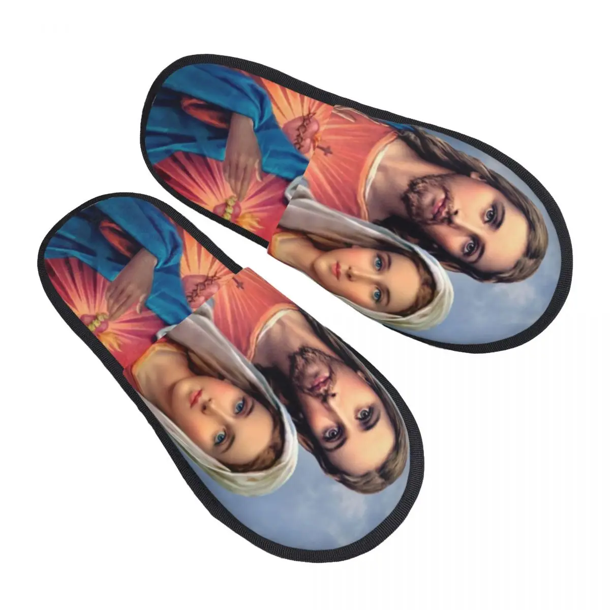 

Custom Sacred And Immaculate Hearts Guest Slippers for Hotel Women Jesus and Virgin Mary House Slipper