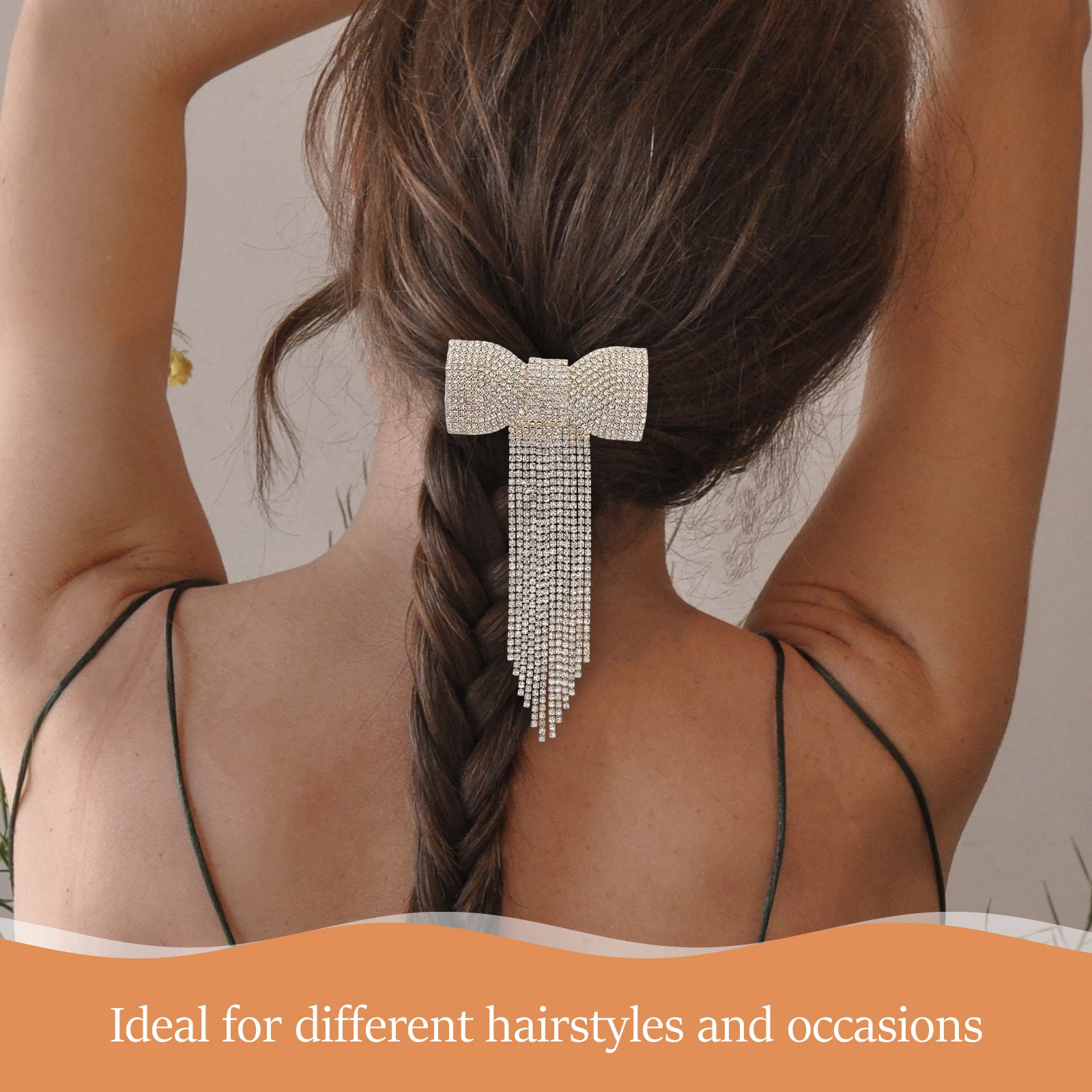 

Tassel Bow Clip Rhinestones Crystal Elegant Accessories Gold Color Claw Chain Versatile Bow Rhinestones Hair Clips Use