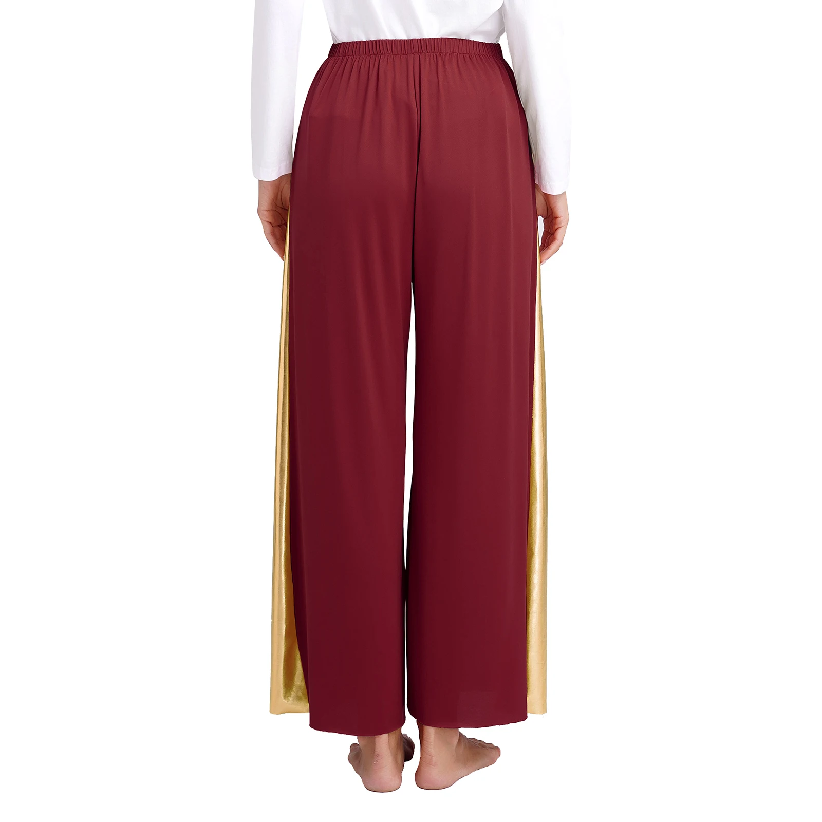 Womens Metallic Dancing Loose Pants High Waist Elastic Waistband Wide-Leg Trousers for Liturgical Dance Ceremony Performance