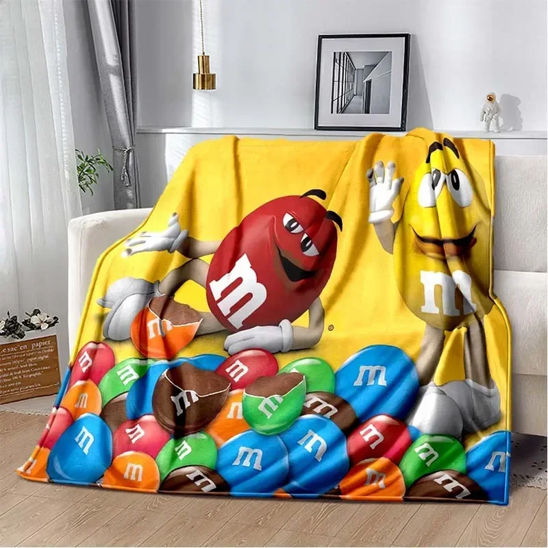 

Модное плюшевое одеяло с логотипом M&M's в виде шоколадных бобов для дивана, кровати, дома, для тепла, портативное для пикника на природе, подарок