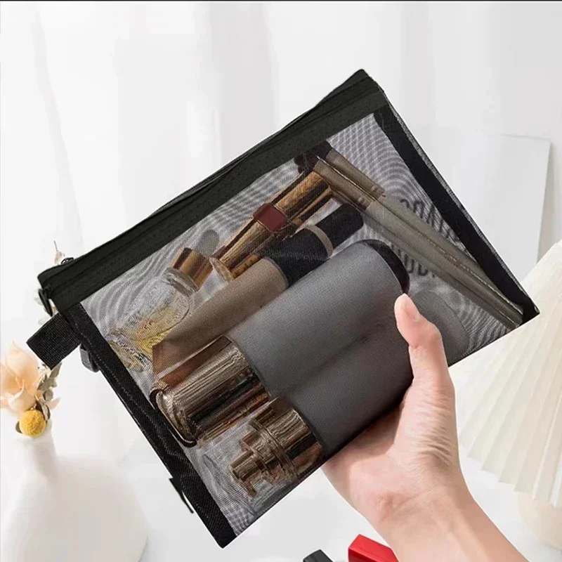 Mesh Cosmetic Bag Travel Storage Makeup Bag Women Organizer Female Make Up Pouch Portable Small Large Toiletry Beauty Case