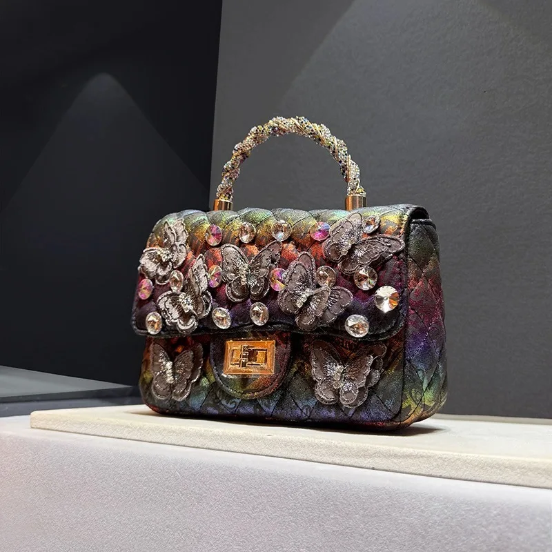 2025 Women's Luxury Designer Rhinestone Messenger Bag Retro Fashion Butterfly Diamond Handbags With Metal Chain Shoulder Bag