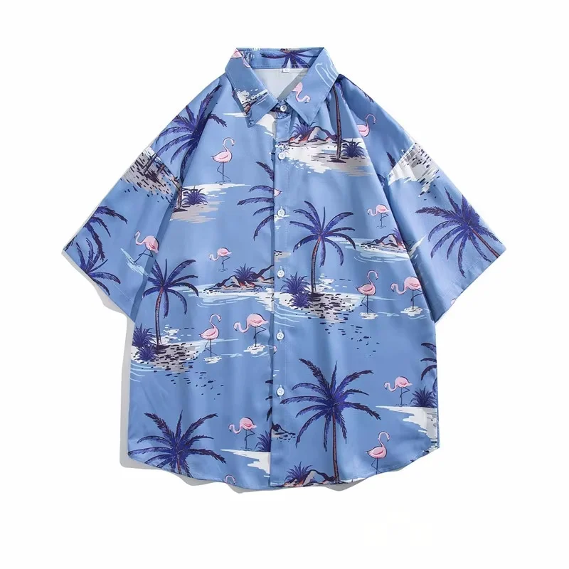 Men\'s Summer Thin Short Sleeve Floral Shirt Male Fashion Handsome Hawaiian Beach Casual Loose Fit Half Sleeve Shirt Coat