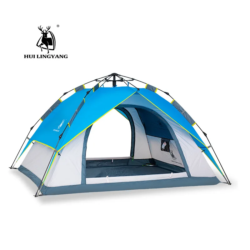 Hui Lingyang 3-4 Person Fully Automatic Quick Open Tent Double Layers Rainproof Outdoor Camping Family Tourist Equipment 5Color