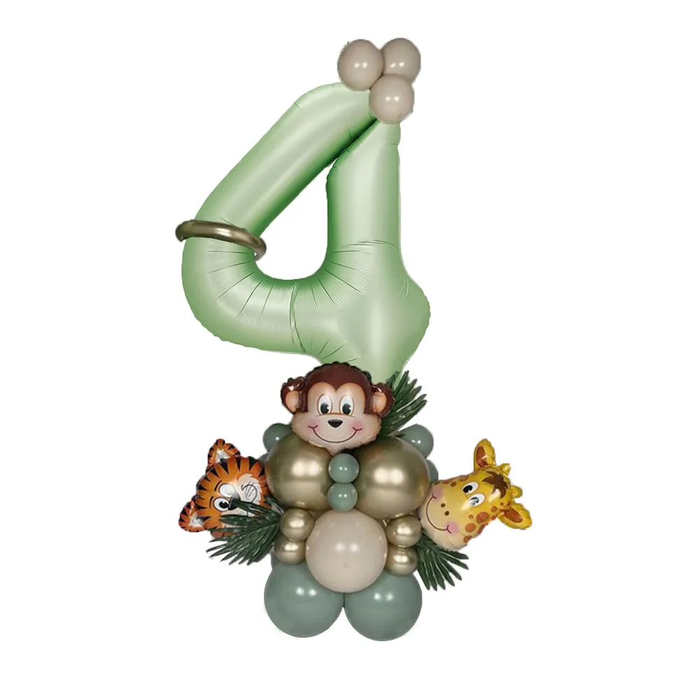 31pcs Set di palloncini con numeri verdi Jungle Safari Animal Balloon Kit Kids 1 2 3 anni Birthday Party Decor Avocado Green Balloon