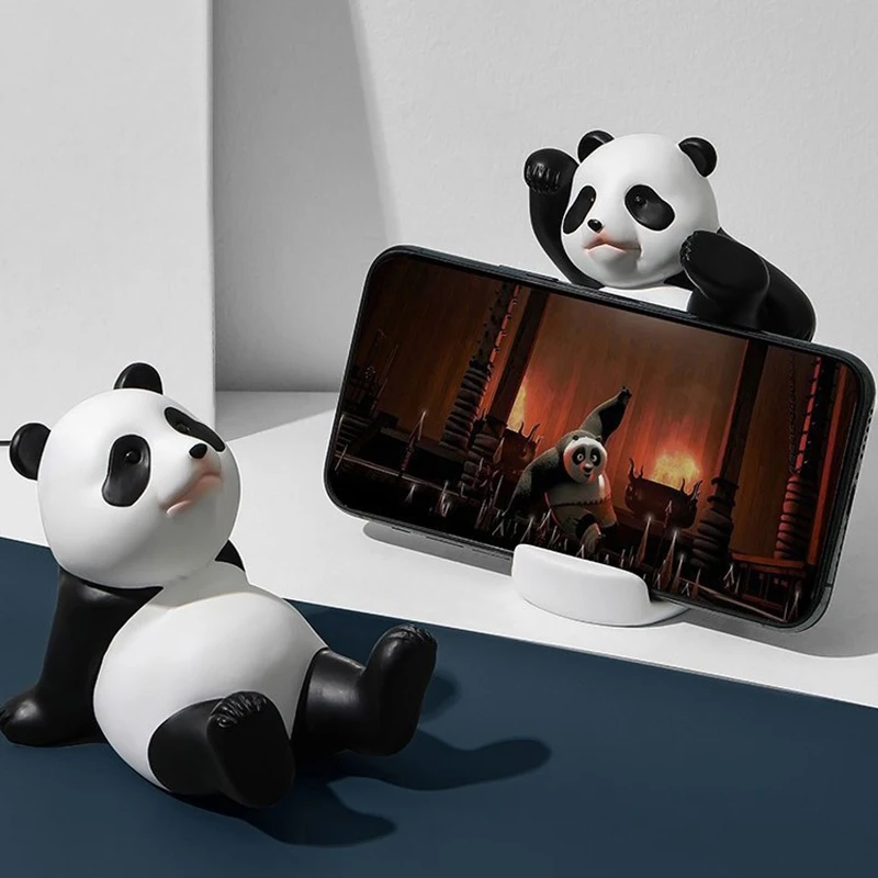 Panda Figurines For Interior Universal Cell Mobile Phone Stand Holder Modern Sculpture Statue Home Office Desk Decor image 4