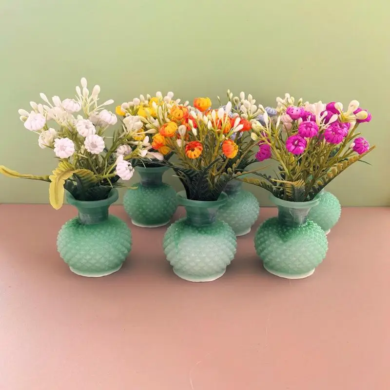 Random 1Pcs 1:12 Dollhouse Simulation Vase Flower Outdoor DIY Accessories Miniature Resin Colorful Floral Plants Potted Model