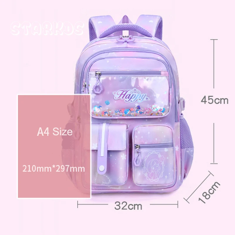 Princess Pink Purple School Bags For Junior Girls Orthopaedics Comfy Backpacks Kids Primary Schoolbag Large Capacity Waterproof