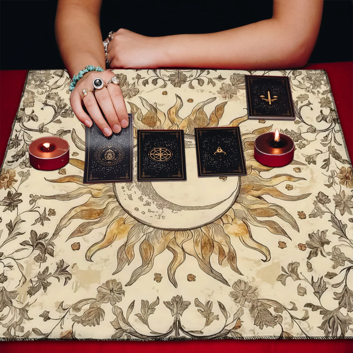 Table Cloth Rectangular Table Cloth Vintage Sun Moon Tarot Altarpiece Polyester Tablecloths Tarot Reading Oracle Card Decoration