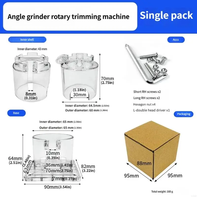   Adjustment Depth Angled Grinder Router Base Clear Conversion Shell and Square Guide Plate for Woodworking Slotting