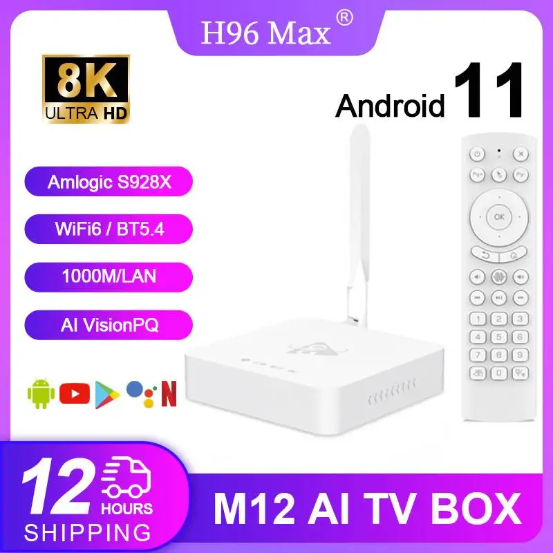 H96 Max M12 Amlogic S928X Smart TV Box Andriod11 8Kx4K @ 60fps Penta-core wifi6 BT5.4 AI VisionPQ 1000M/LAN AI BOX Midia Player