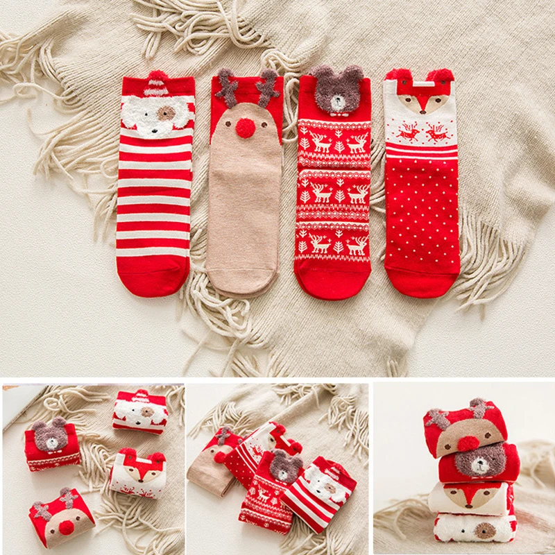 3 Pairs 2025 New Year Cute Christmas Socks Winter Christmas Gift Three-dimensional Cartoon Decorative Middle Tube Cotton Socks