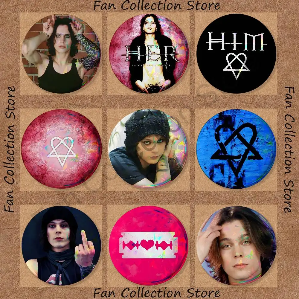 H-HIM Band V-Ville V-Valo Brooches for Backpack Accessories 25mm,32mm,48mm,58mm,75mm Round Enamel Pins Cartoon Badge