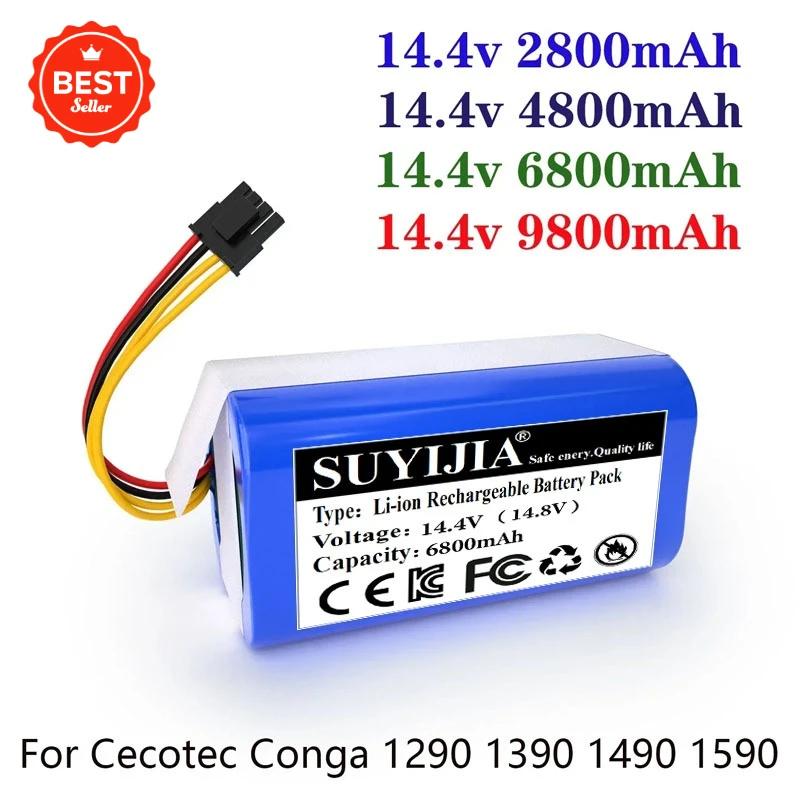 

2026 New 14.4v 6800mAh Lithium-ion Battery For Cecotec Conga 1290 1390 1490 1590 Replacement Robot Vacuum Cleaner Battery