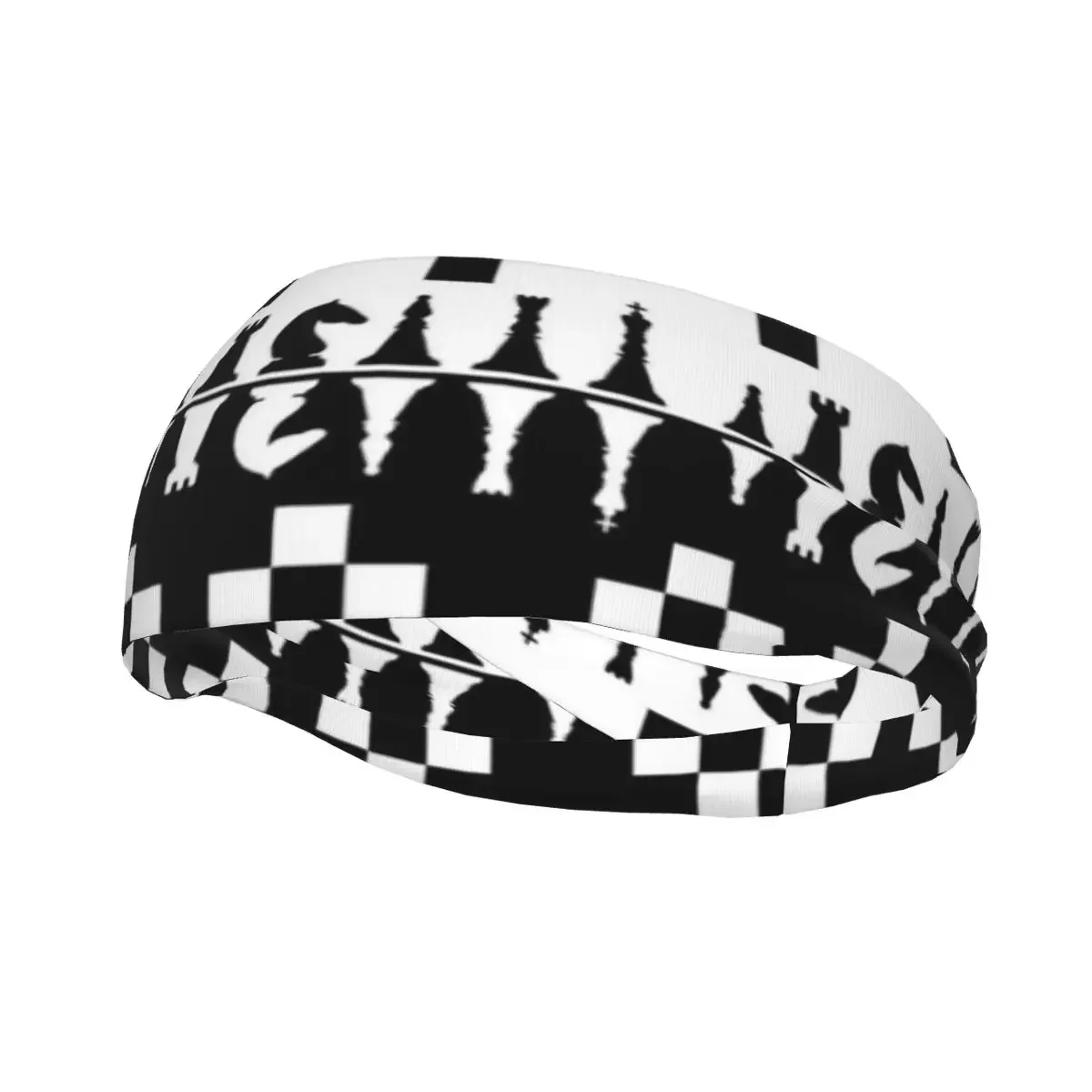 Sports Headband Portable Hair Band Black And White Chess Pieces Hair Wrap Brace Cycling Running Exercising Sweatband