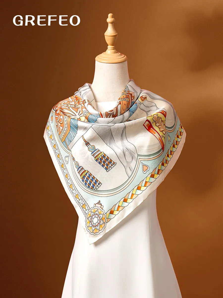 Luxury 100% Mulberry Silk Square Scarf Elegant Shawl Classic Style Perfect Birthday Gift for Mom & Women