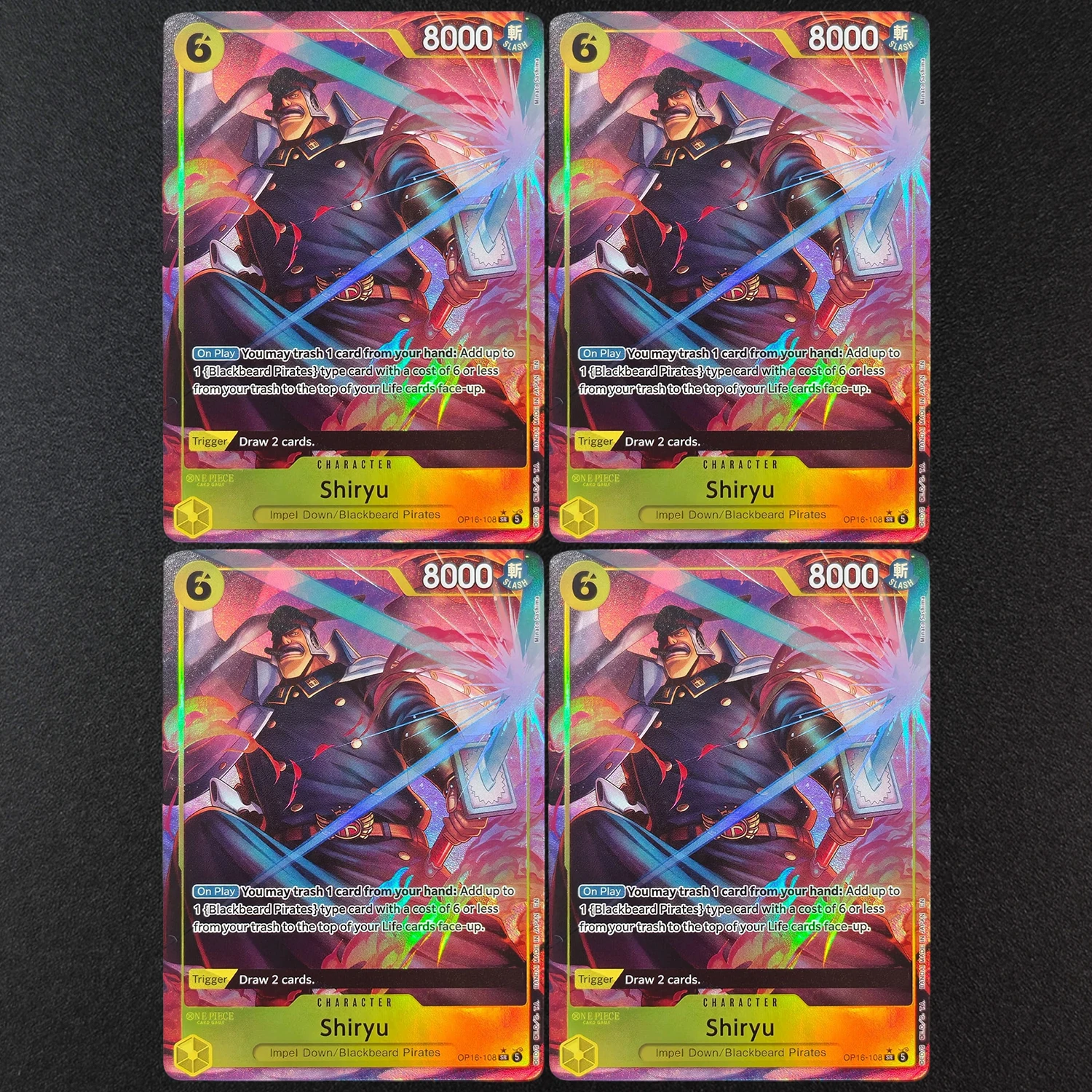DIY Proxy One Piece TCG Englisch OP16-108 Shiryu Full Art SR Charakter Gelb Anime-Sammelkarte Spielzeug