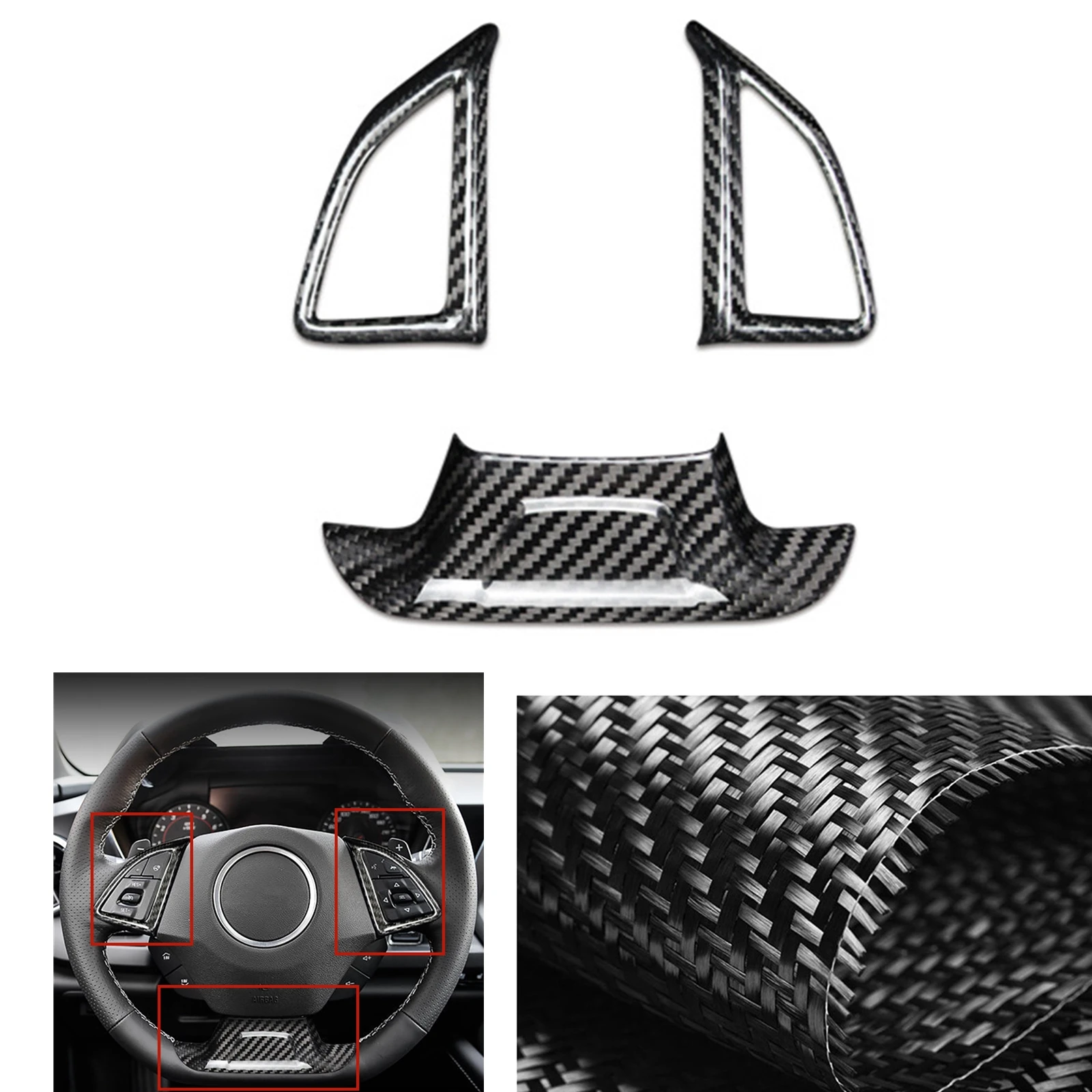 

Gear Steering Wheel Knob Switch Key Button Panel Cover Trim For Chevrolet Camaro 2016-2023 Real Carbon Fiber Frame Sticker Strip