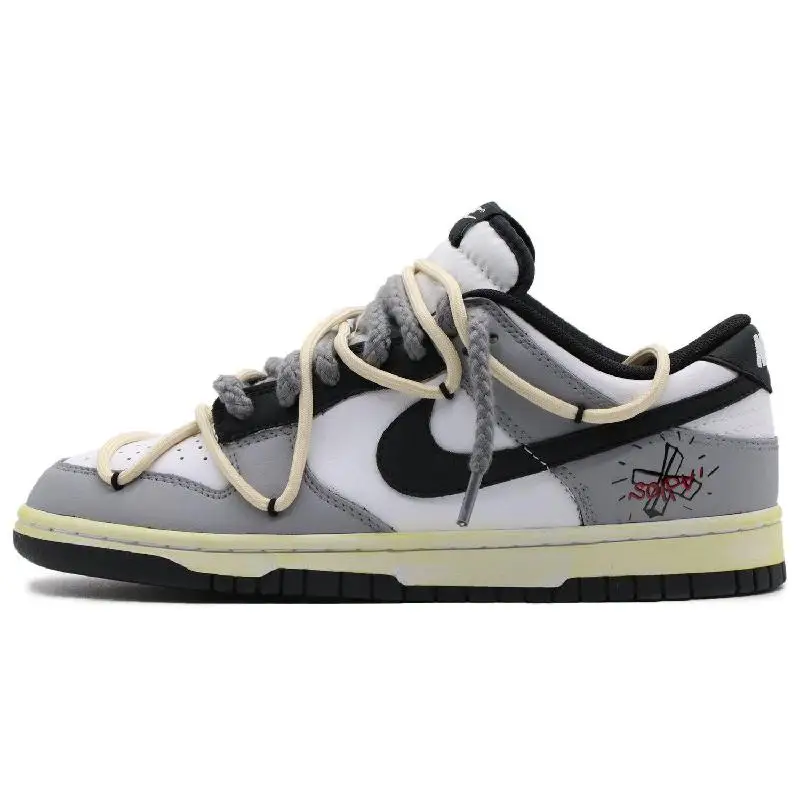 

[Custom Female style confinement]Nike Dunk Low Low-Top Skateboard Shoes GS Black White Gray
