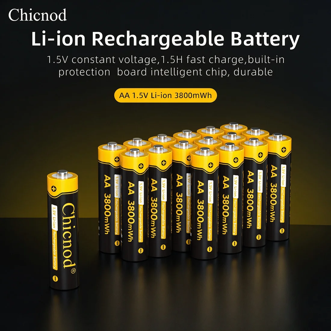 Chicnod AA AAA Lithium Rechargeable Batteries 1.5V 3800mWh 1110mWh Li-ion Battery USB Type-C Charging Combo Pack
