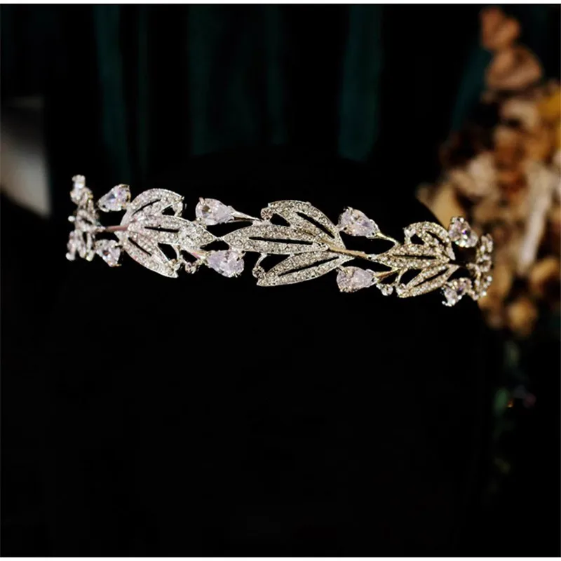 

CC Crystal Tiaras Wedding Hair Accessories Women Headbands Engagement Jewelry Leaf Shape Crowns Bridal Headpiece Coronets FO069