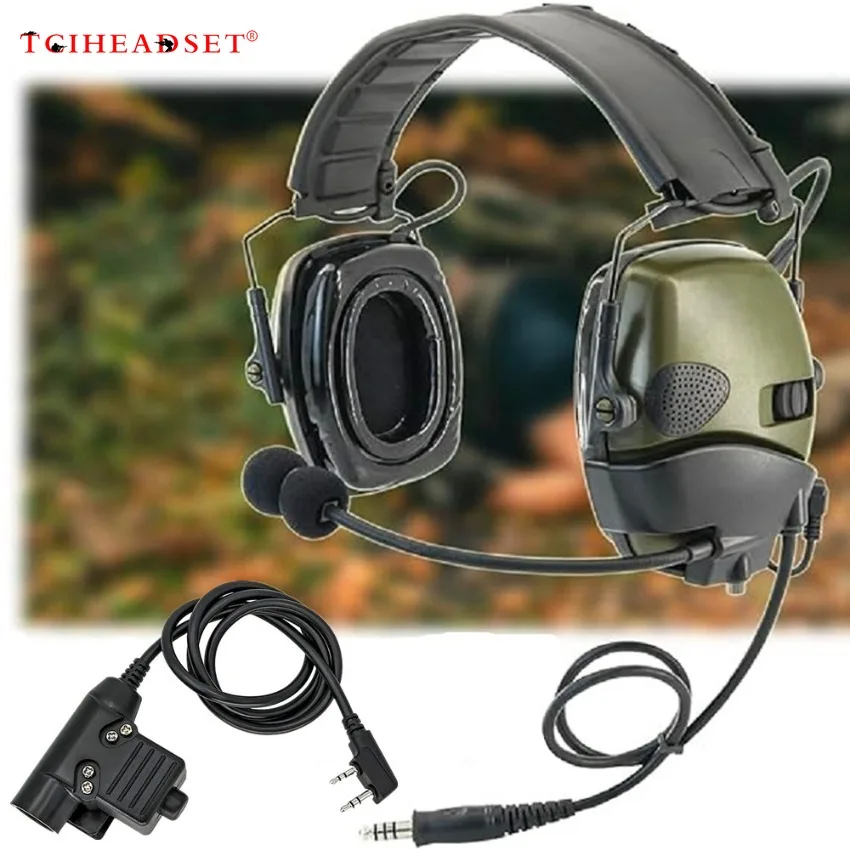 Noise Reduction Hunting Tactical Headset Electronic Shooting Hearing Protection Earmuff with External Microphone Kit and U94 PTT