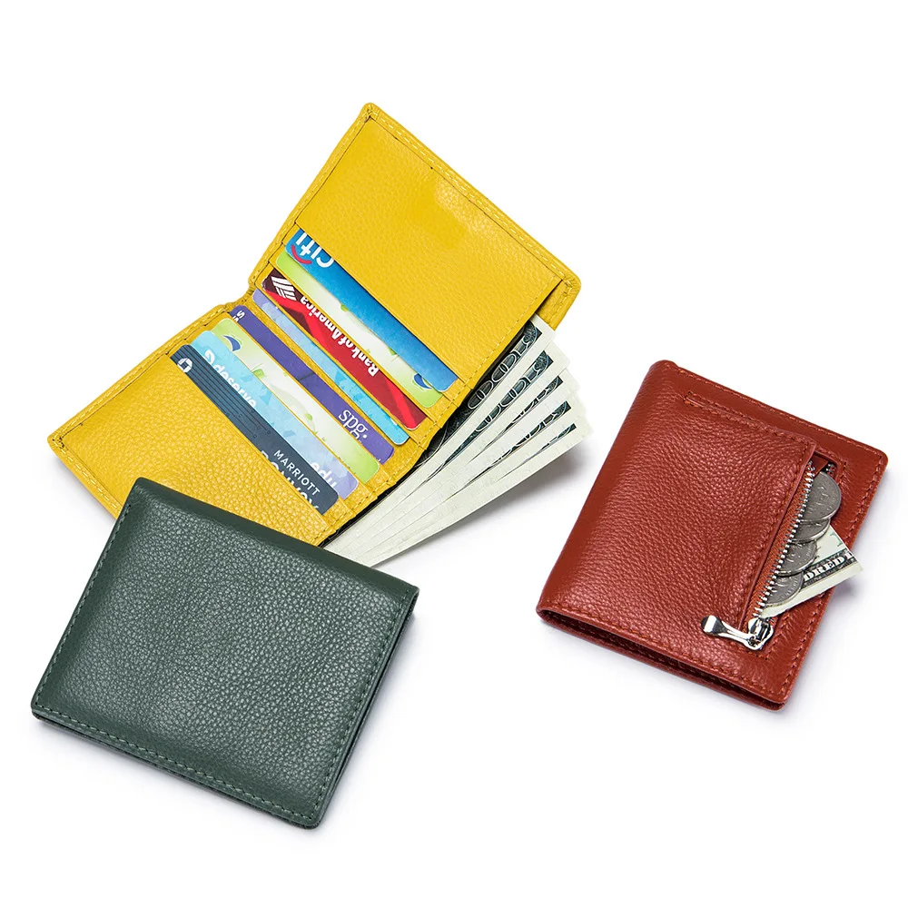 Dompet wanita 9 warna klasik uniseks, dompet koin pendek ramping sederhana melar tempat kartu ID polos