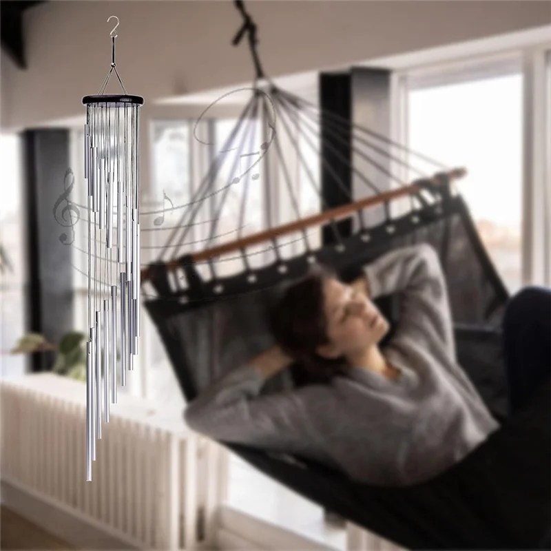 EDT-Wind Chime, Garden Chime 18 Silver Metal Tubes And Hooks For Patio Outdoor Decoration Home Decoration Durable Easy To Use
