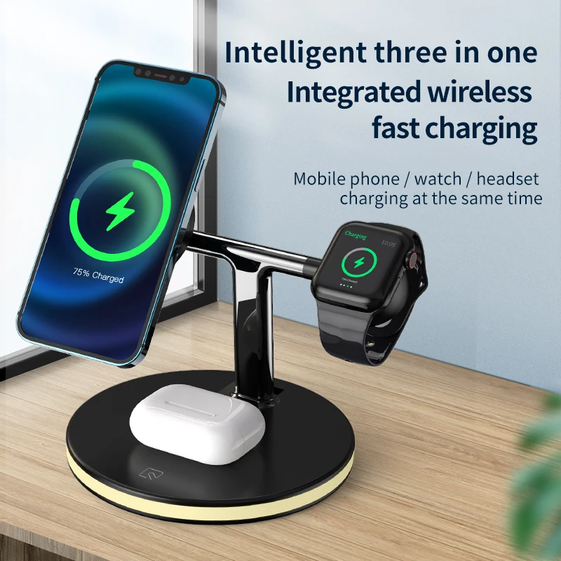 

15W 3 in 1 QI Wireless Charger Stand for Smart Phone 13 Pro Watch headset Charging Dock Station Fast Wireless Charger Pad