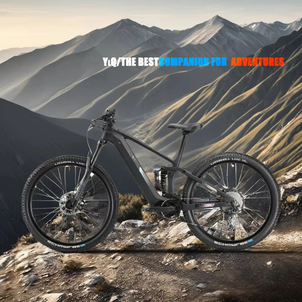 Mid Drive Electric Mountain Bike Carbon Fiber Full Suspension Ebike With 60KM Range Lithium Battery