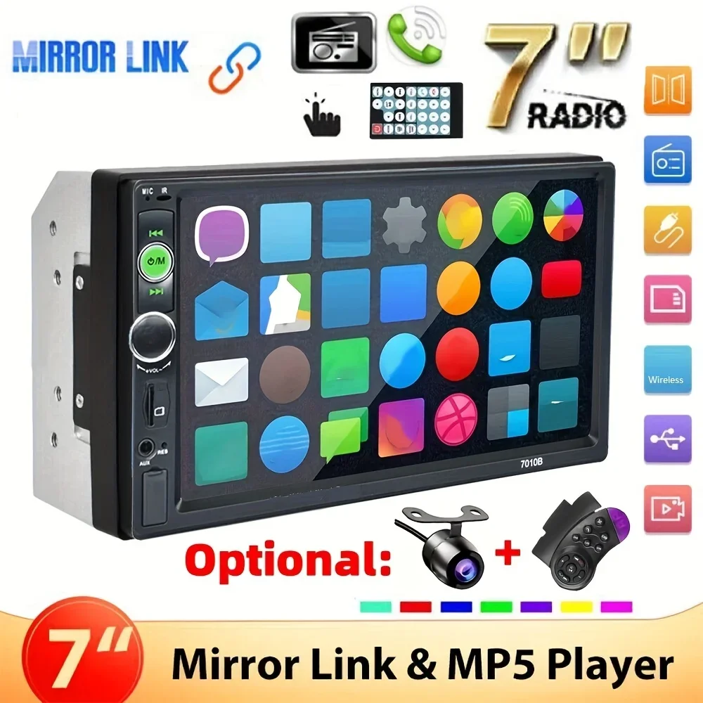 

7-дюймовая автомобильная стереосистема 2Din с MP5-плеером, управлением на руле, зеркальной связью, USB и AUX Автомобильный аудио-видео дисплей с DVD-плеером