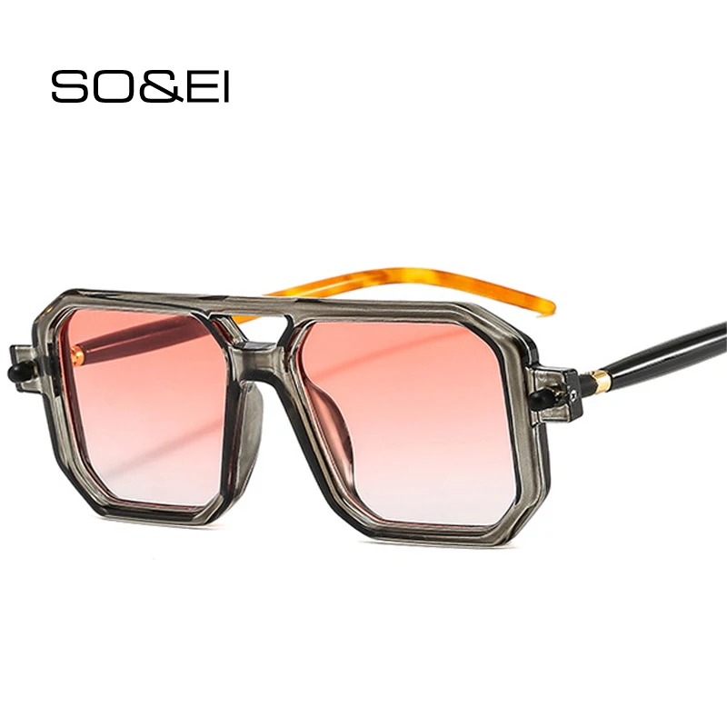 

SO&EI Retro Unique Polygon Square Women Double Bridges Sunglasses Fashion Clear Gradient Shades UV400 Men Trending Sun Glasses