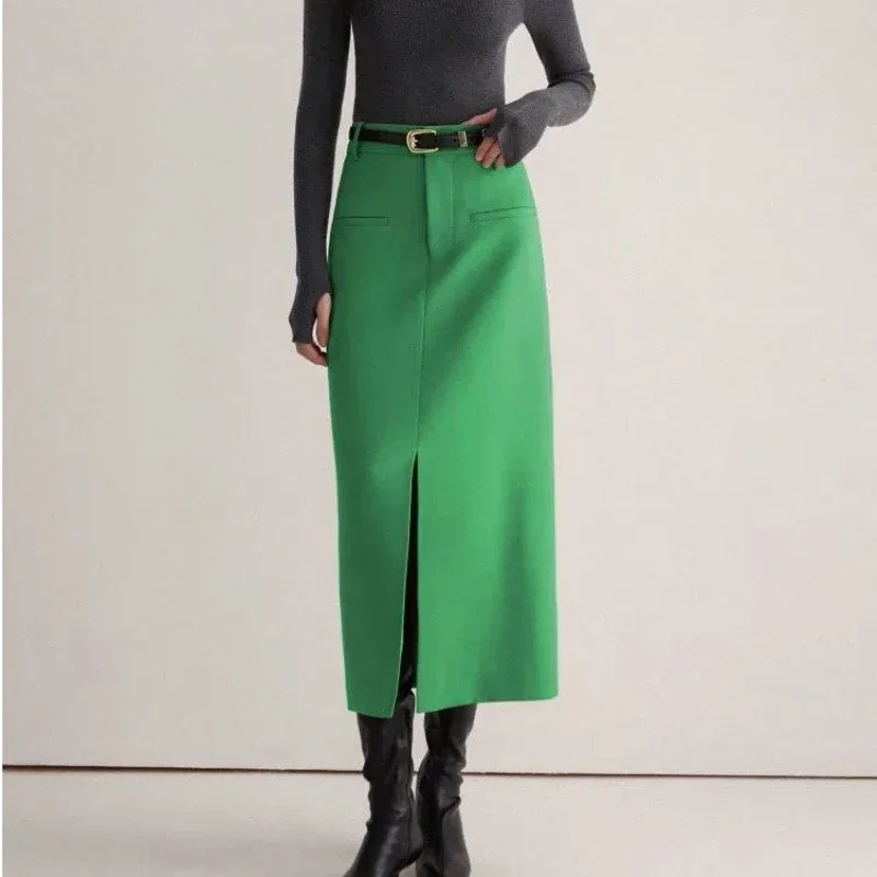

Slit High Waist Suit Straight Mid-length Fashion and Slim Temperament Skirt