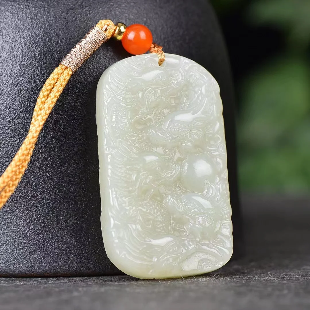 Exquisite Hetian Jade Kowloon Bead Pendant Jewelry 4011#