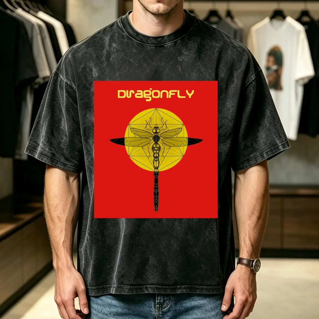 washed T Shirt Psychedelic Trance Music Dragonfly Records Mens Cotton vintage Washed designer clothes Top For Everyday Wear