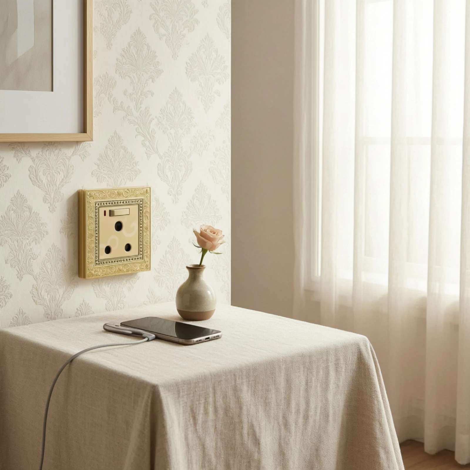 1gang Wall Socket Ornate 15a Socket Panel Hardware Gold-Toned Decorative for Interior Designers, Living Room, Bedroom