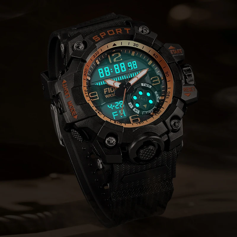 FIDI New Arrival World Time Plastic Soft Strap Classic Digital Sport Trendy Watch Electronic Chrono Watch FD123