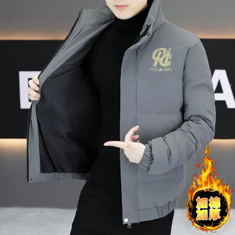 

Teenage Winter down Cotton Jaet Men's Thiened ort Sle Warm Stand Collar Trendy Lightweight Men's Outerwear