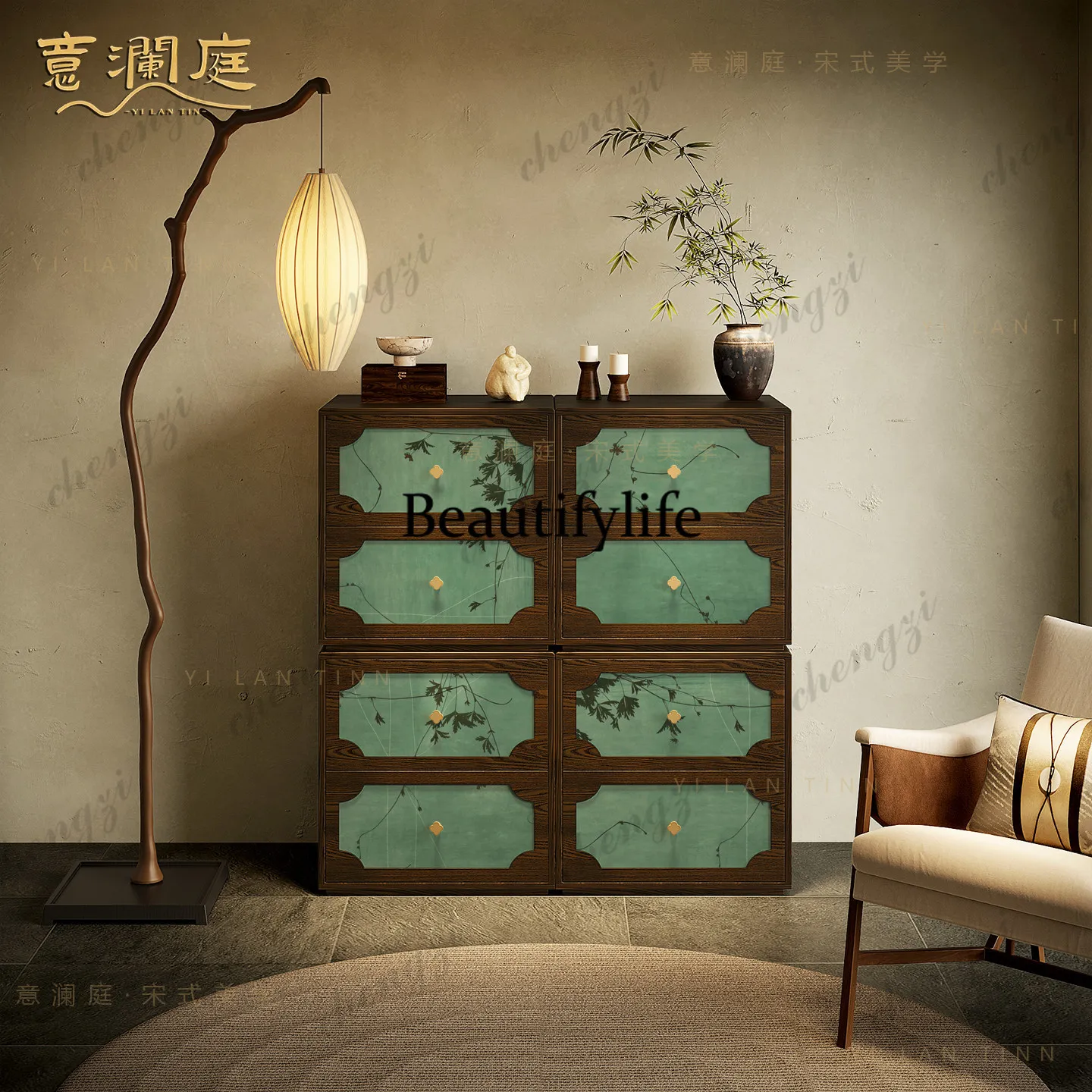 Solid wood combined cabinet free splicing study tea room living room retro locker