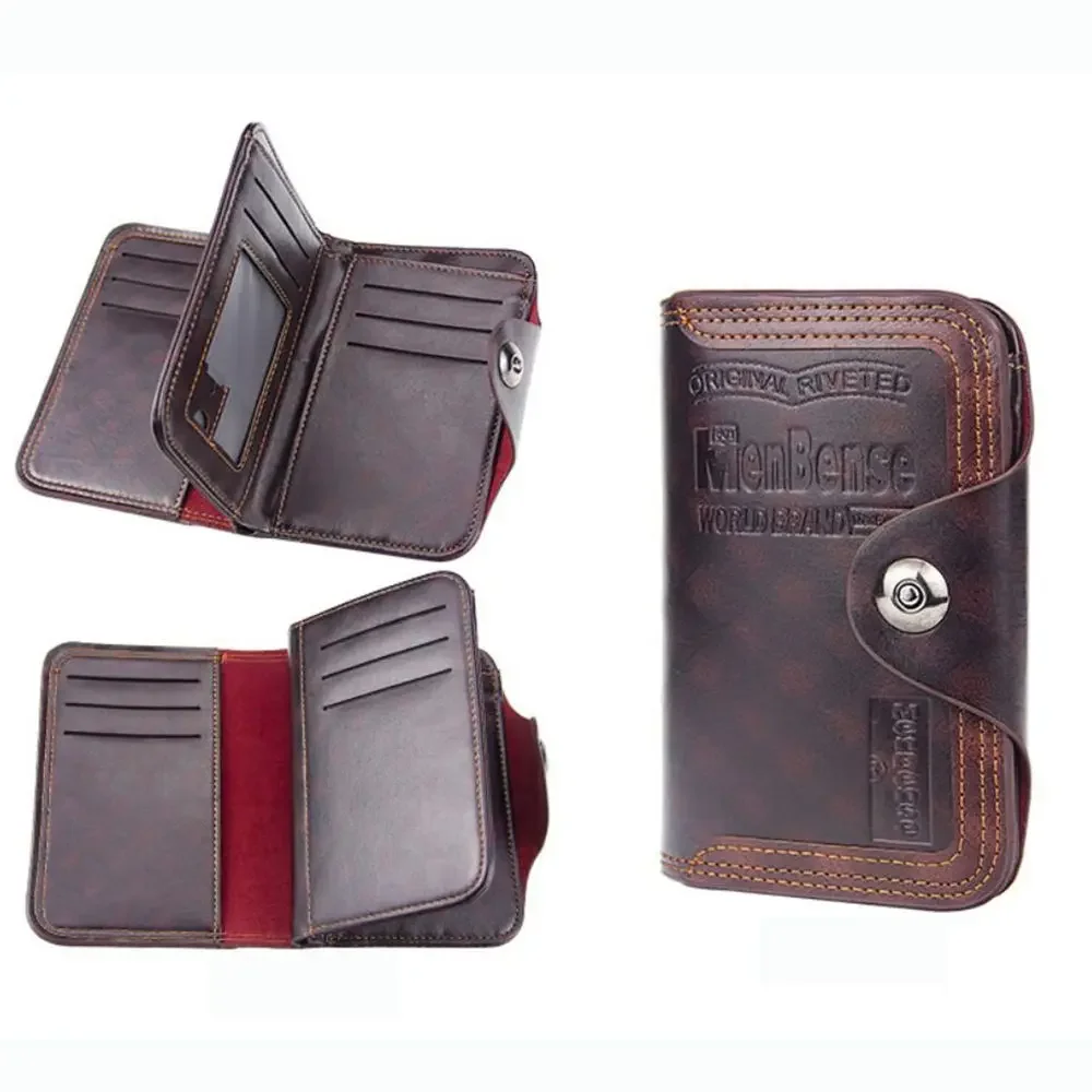 Vintage Men's Wallet Magnet Hook Three Fold Wallets for Man Made of Natural Leather Compartment Purse Men Famous Brand