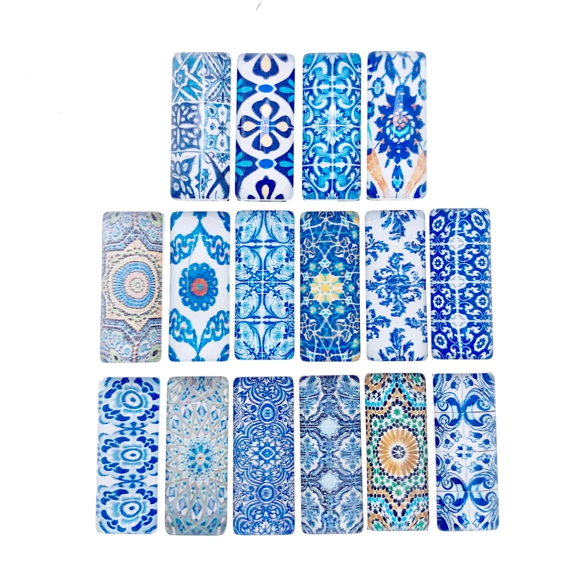 10x25mm Random Mixed Blue and White Porcelain Rectangle Glass Cabochon Dome Flatback Photo DIY Accessories 10pcs/lot K06035