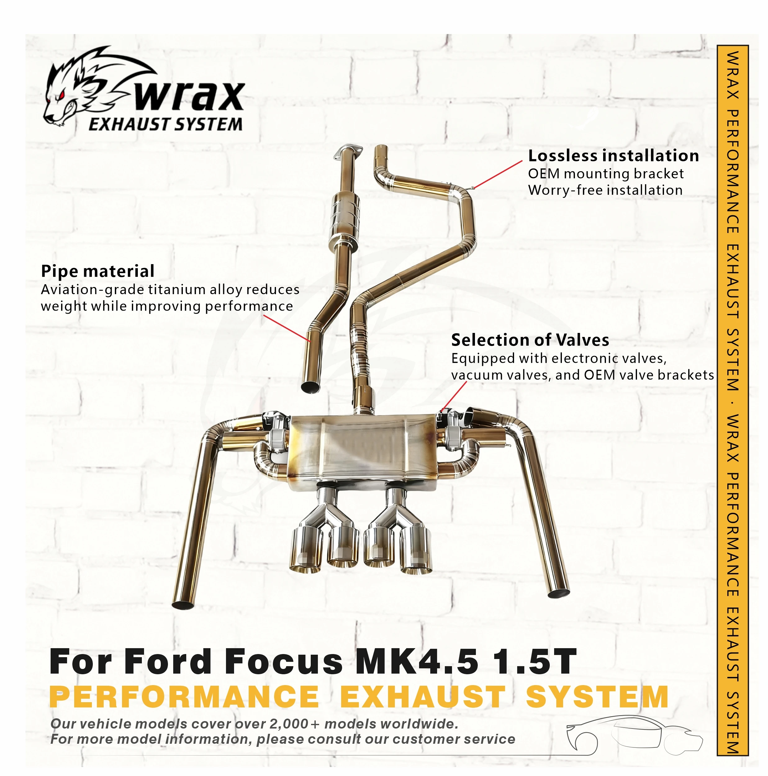 

WRAX Titanium Exhaust System for Ford Focus MK4.5 1.5T Baked golden Electronic Valve Catback with Tips Replacement Installation