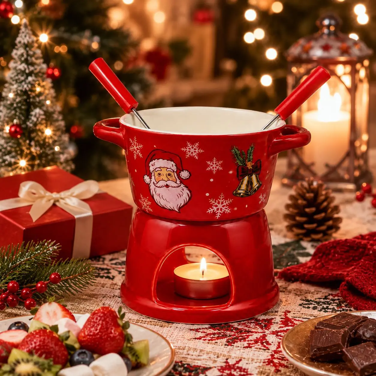 T Type Hot Pot Cup Double Ear Ceramic Chocolate Melting Pot Cheese Heating Cup Christmas Style For Home Kitchen Use