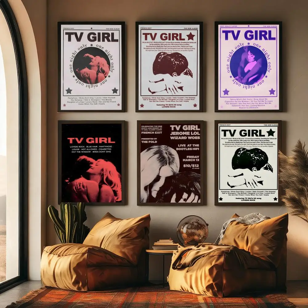 T-Tv Girl albums Cover Painting Calligraphy High-Quality Cotton Canvas Poster Wall Art for Living Room Modern Coffee House Decor