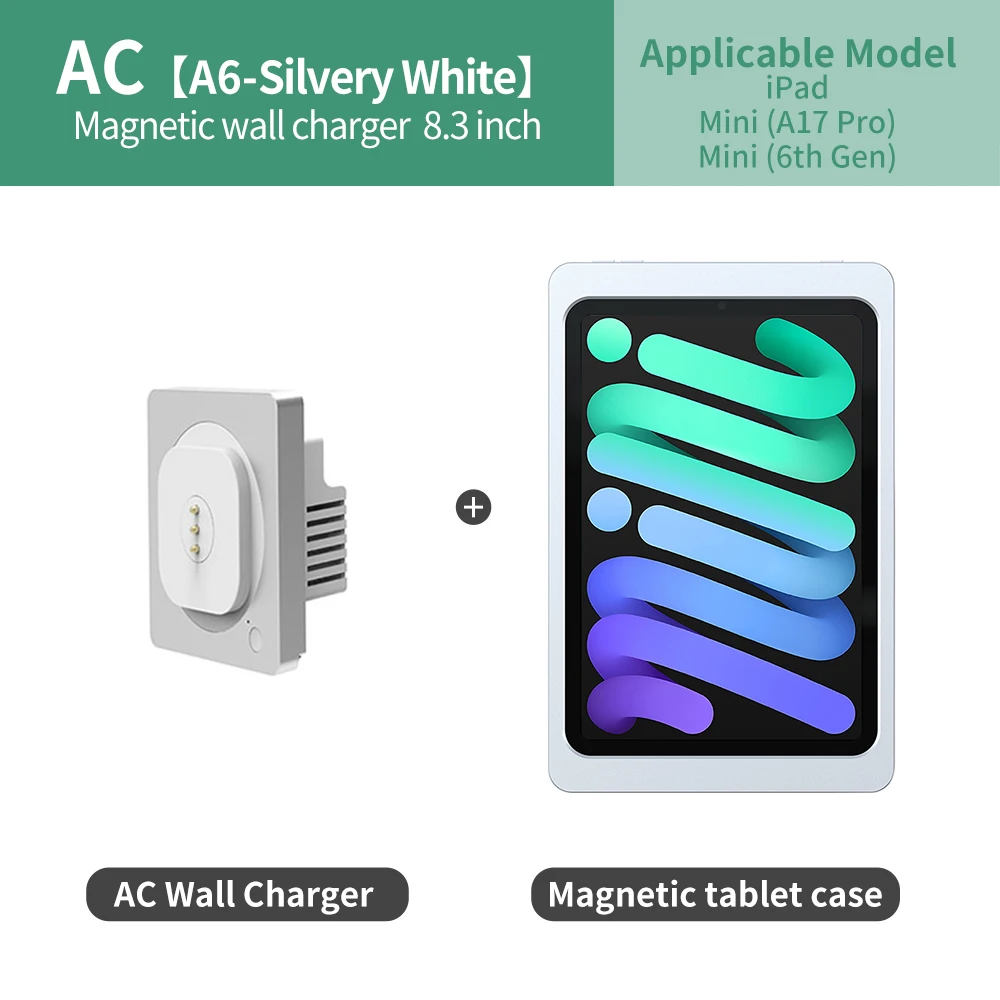 

EMONITA Wall Mount Magnetic Wireless Charger Stand for iPad mini (6th Gen/ A17 Pro), 100-250V AC 18W Fast Charging, 360 Rotation